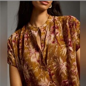 Pilcro by Anthropologie Floral Button Up Top Blouse Size Small Medium (S/M)